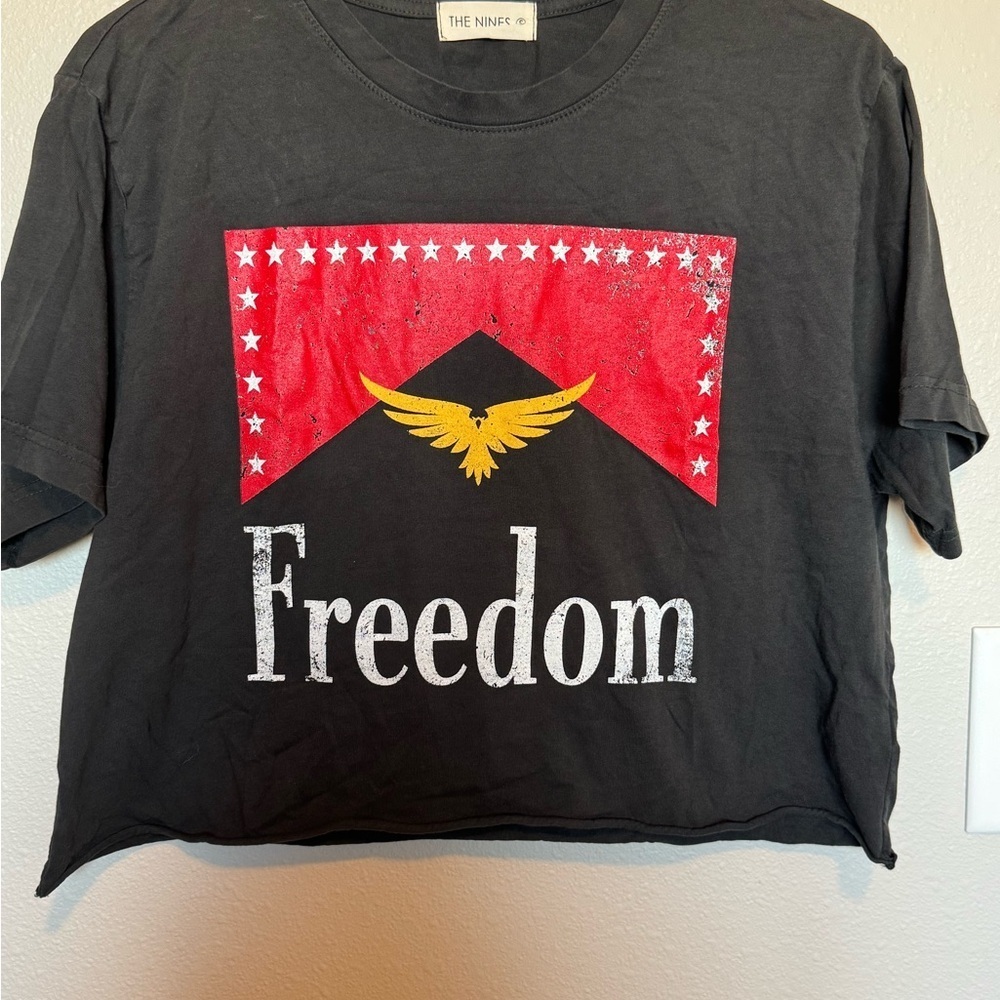 The Nine Freedom Graphic Crop Top - Black, Size Small